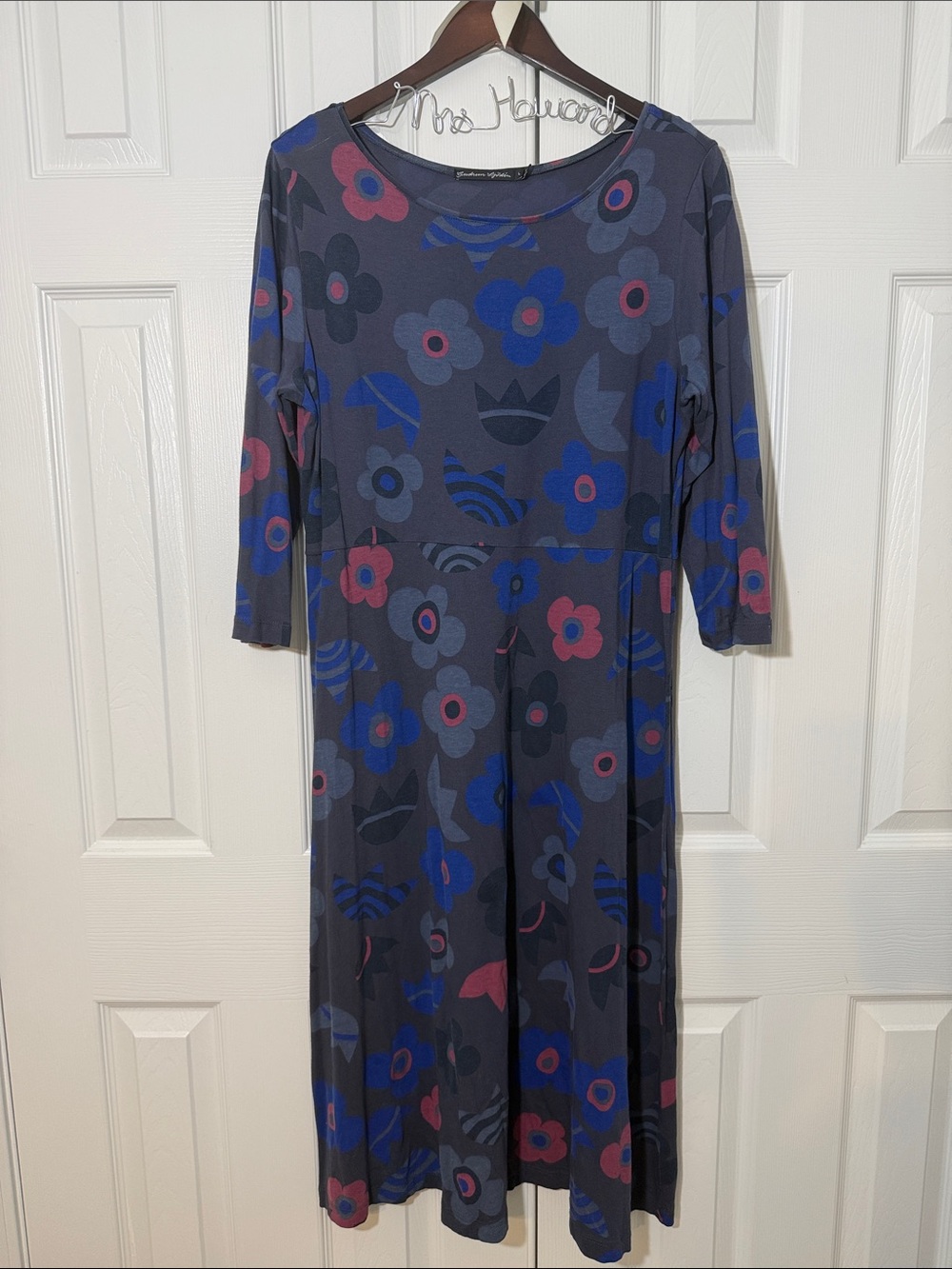 Gudrun Sjoden Organic Cotton Modal Floral Midi Dress Women's Large Lagenlook